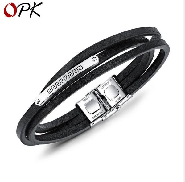 

men's multilayer leather bracelet europe and america titanium steel men's leather bracelet business wind jewelry, Golden;silver