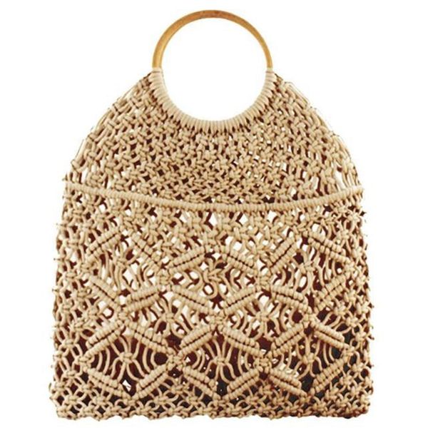 

summer beach mini handbags for women vintage ladies mesh woven hollow rope cotton casual travel round handle small tote bag