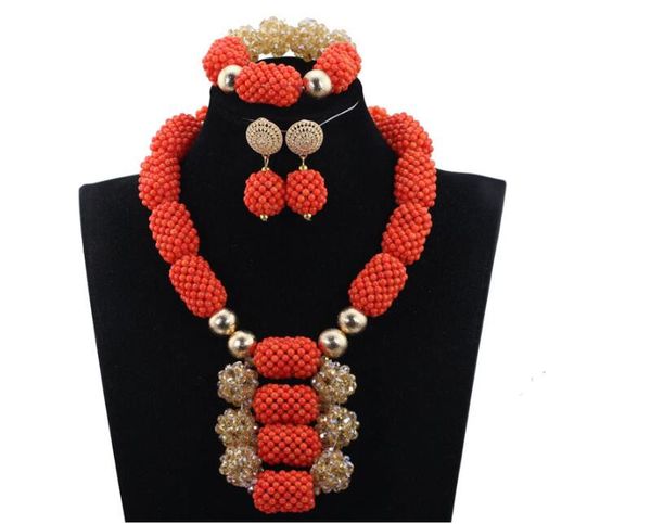 

whole salefantastic wedding african coral beads jewelry set handmade party bridal statement necklace earrings set cnr723, Slivery;golden