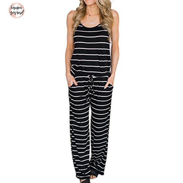 

jumpsuits striped long beach summer women spaghetti strap long casual jumpsuit wide leg pants overalls plus size, Black;white