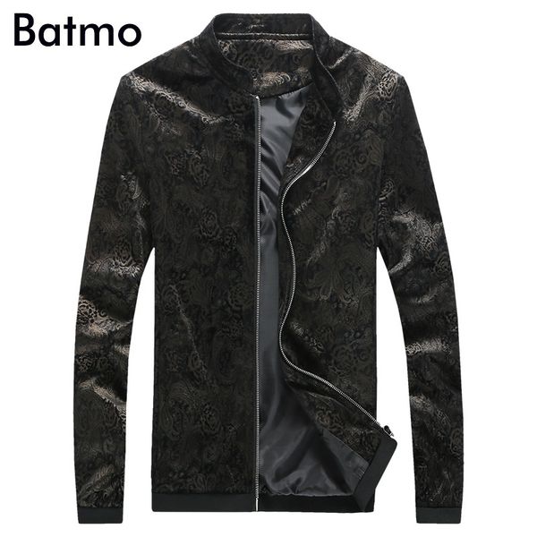 

2020 new arrival velvet fashion spring printed casual stand collar black jacket men .summer skinny men's jacket, Black;brown