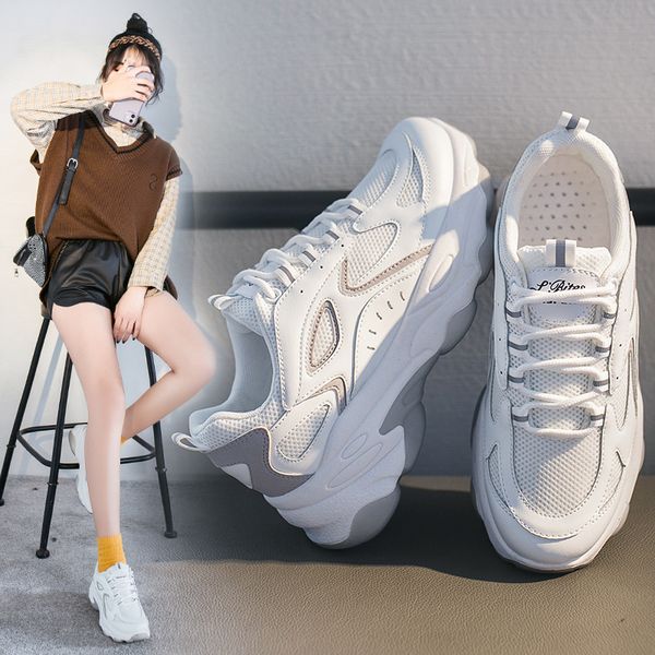 

sports women sneakers trend women's shoes breathable comfortable shoes 2020 fashion new patchwork increase platform shoes y200424, Black