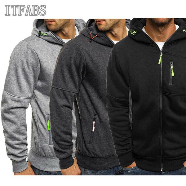 

fashion men winter slim zipper hoodie warm hooded sweatshirt outwear, White;red