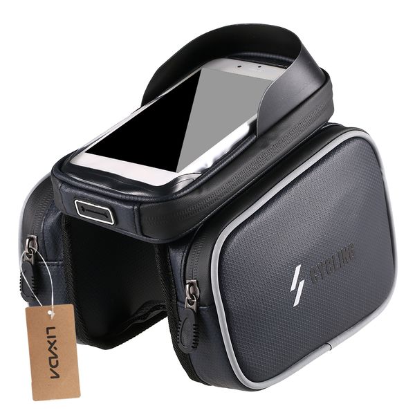 

waterproof bicycle frame bag double pouch bike tube bag mtb bike cycling touchscreen phone case for 6.0 inch cell phone