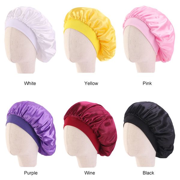 2019 Kids Satin Bonnet Children Sleep Cap Solid Color Turban Chemo