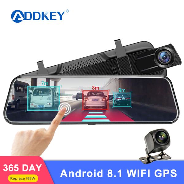 

addkey 4g adas car dvr camera 10"android stream media rear view mirror fhd 1080p wifi gps dash cam registrar video recorder