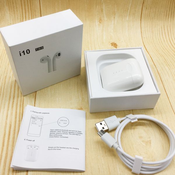 

i10 tws wireless bluetooth headphones ture stereo Earphones wireless headset earbuds support wireless charger with charger box 10pcs