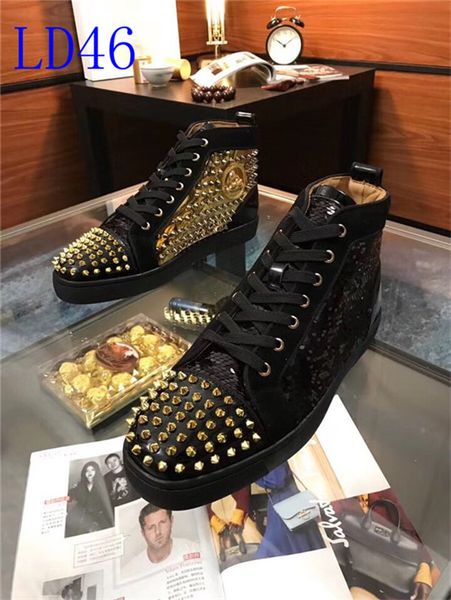 

a31 new christian luxury louboutin bottom red bottoms studded spikes brand cl mens casual shoes men women party lover sports sneakers, Black
