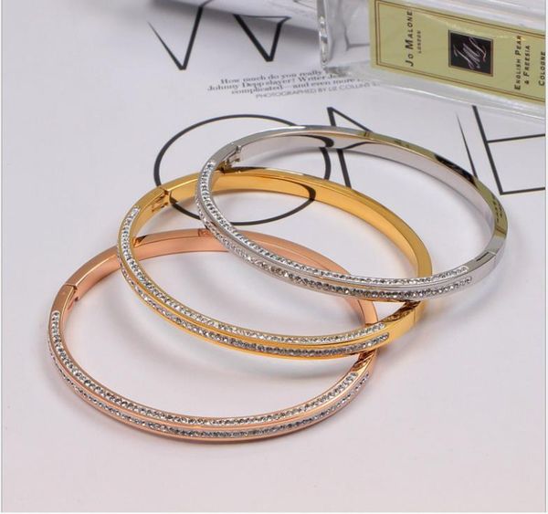 

full diamond couple bracelets titanium steel diamond fashion stainless steel men and women bracelet jewelry, Golden;silver
