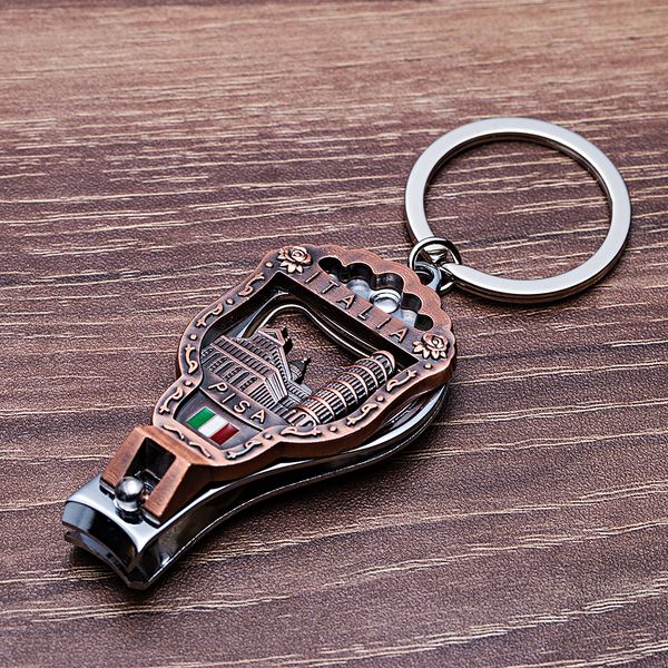 

vicney italia vintage nail clipper keychain key 3d relief leaning tower of pisa florence cathedral chain italy souvenirs, Slivery;golden