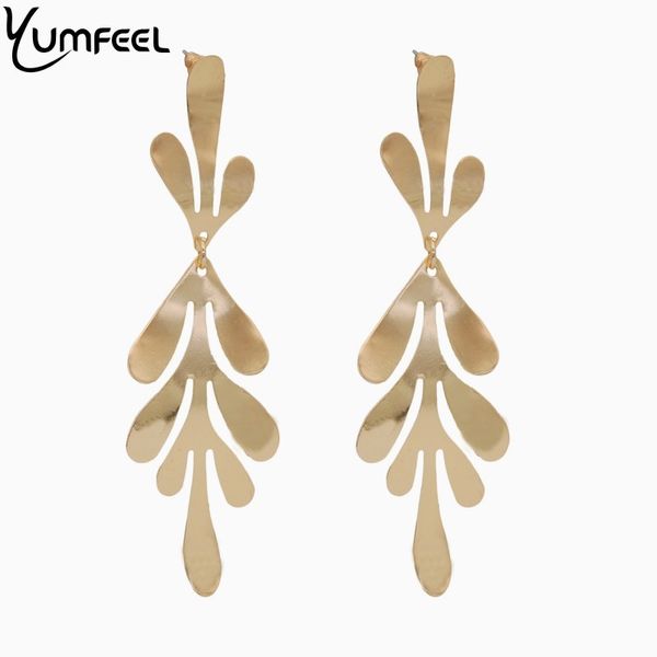 

yumfeel new trendy drop earrings metal golden color long dangle earring branch statement fashion jewelry female gifts holiday
