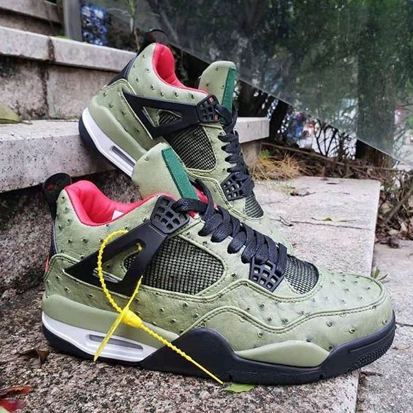 

2019 новое прибытие jumpman 4 4s обувь баскетбол страус шаблон для мужчин высокого качества mens зеленый тренеров спортивные кроссовки разме