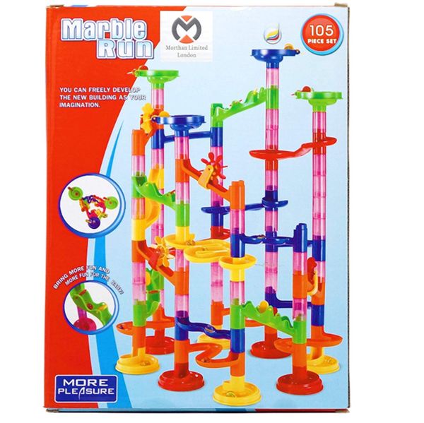 

sc 105pcs set diy construction marble race run track building blocks kids maze ball roll educational toys gift duploe blocks