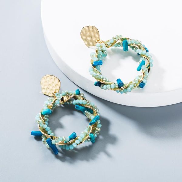 

2020 new korean style simple round color stone beads drop earrings for girl women fashion jewelry accessories, Silver