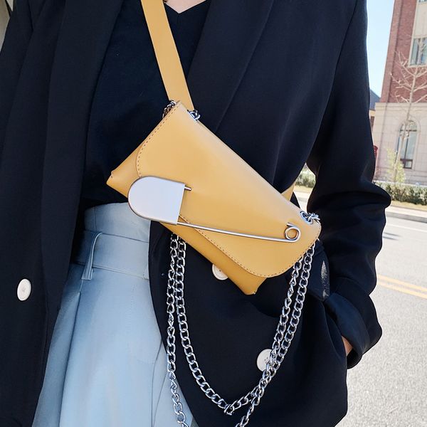 

pin design pu leather chest bags for women 2020 mini shoulder messenger bag lady phone travel chain cool waist packs #50