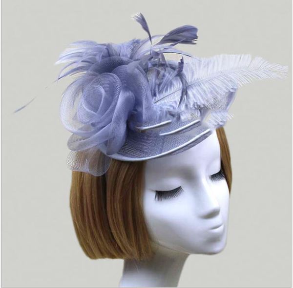 

feather hat bride's wedding dress headdress party hairpin, Silver