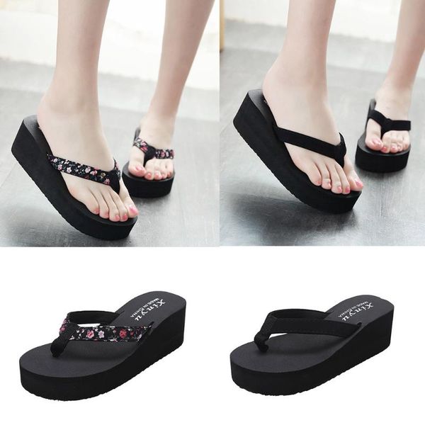 

fashion ladies slipper flat with women's shoes cotton fabric casual non-slip wedge beach shoes zapatos mujer slippers #20, Black