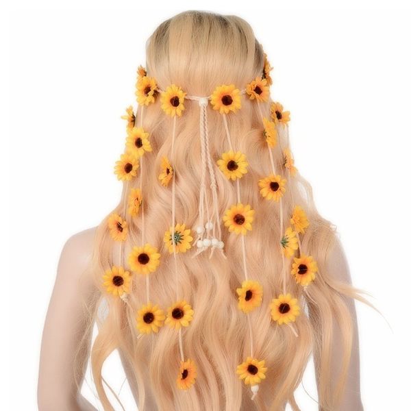 

imixlot indian flower headband hair accessories festival women hippie adjustable headdress boho sunflower hair band, Golden;white