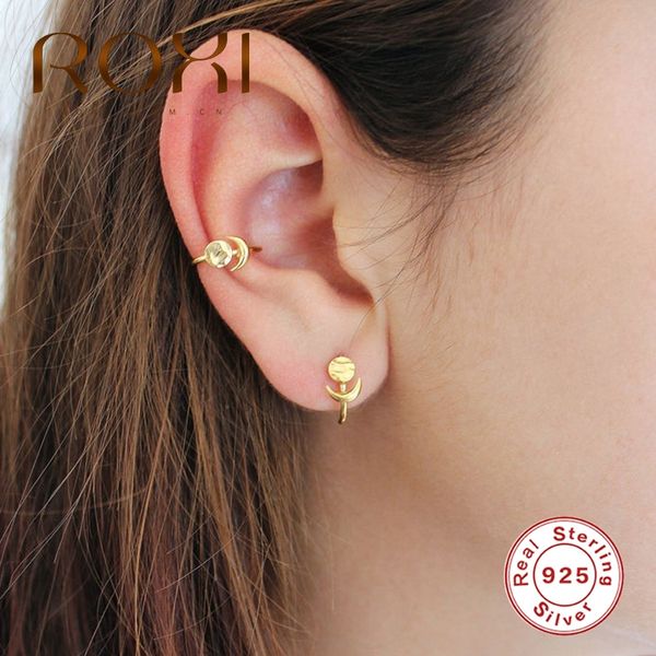 

roxi trendy semicircular moon ear clip cool geometric 925 sterling silver ear cuff no piercing earrings for women pendientes, Golden;silver