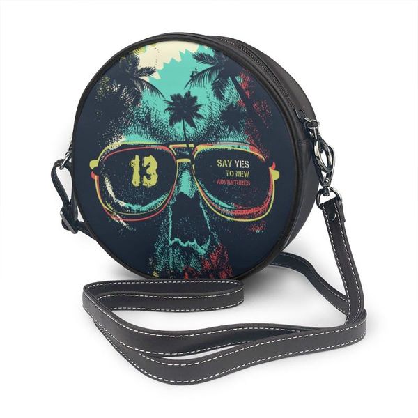 

vintage summer palm tree skull round crossbody cell phone shoulder bag messenger bags fashion daily use for women wallet