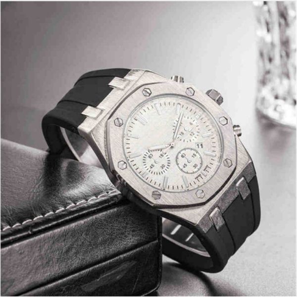 

mens luxe watches stainless steel clock dial sapphire quartz rubber strap watch for men gold sport casual wristwatches 30, Slivery;brown