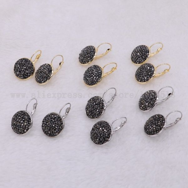 

10 pcs black earrings pave the whole stone polished round beads druzy earrings wholesale jewelry gems jewelry for women 2665 t7190617, Golden;silver