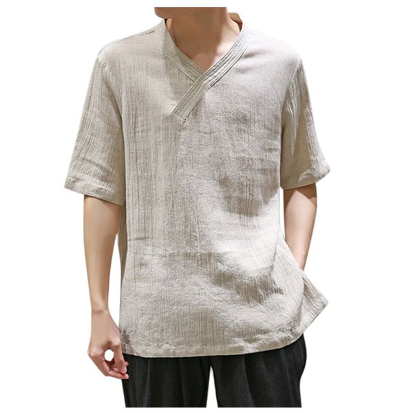 

fashion summer blouse men's cool and thin breathable collar hanging dyed gradient cotton shirt casual short sleeve shirt a502, White;black