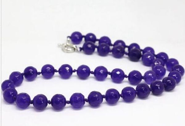 

new natural 10mm purple faceted stone beads necklace, Silver