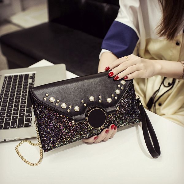 

новые дамы мешок плеча pu способа лета темперамент конверт сумка простой цепи заклепки личности мягкой кожи диагональный крест