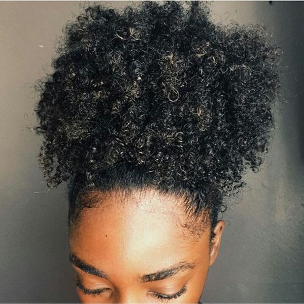 

ponytail human hair 140g clip in natural big afro puff kinky curly drawstring ponytails remy hair extension, Black