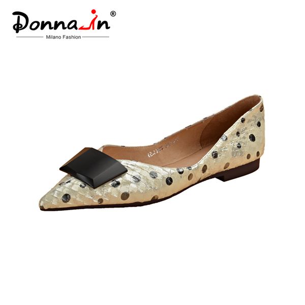 

donna-in fish leather point toe flat women shoes polka dot square buckle spring summer elegant shoes woman low heels, Black