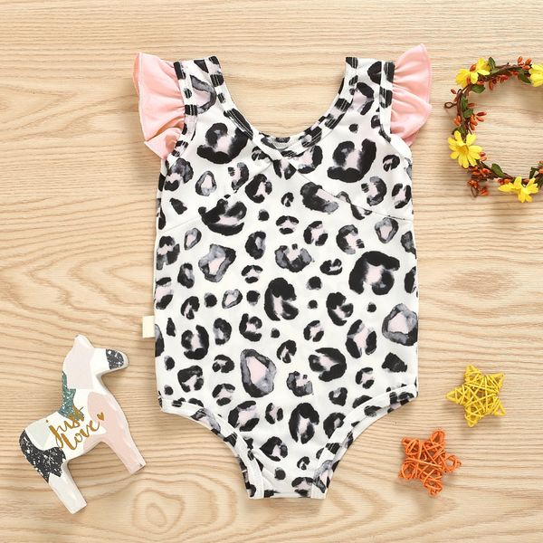 

infant leopard print flying sleeve infant swimsuit leopard print swimsuit flying sleeve, White;black