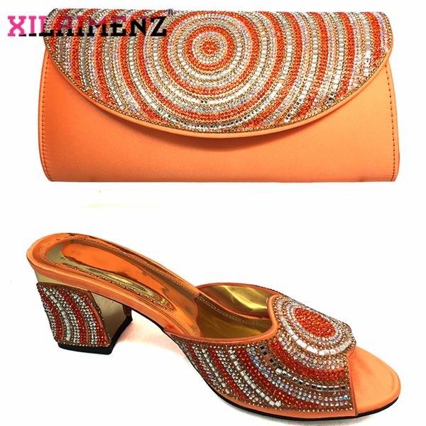 

orange 2019 new arrivals matching shoes and bag set in heels matching shoes and bag set for italian party with crystal for party, Black