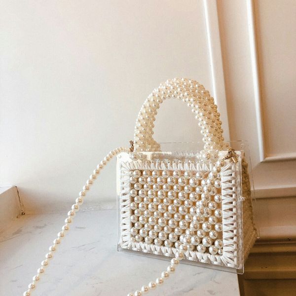 

handmade beaded woven pearl transparent acrylic handbag shoulder crossbody