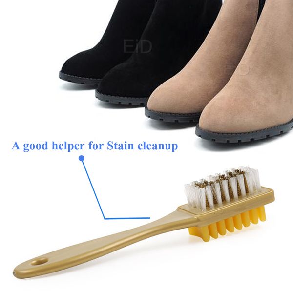 

2 side shoe brush for cleaning boot suede nubuck shoes cleaner gold handle rubber eraser brushes polish polishing accessories, White;pink