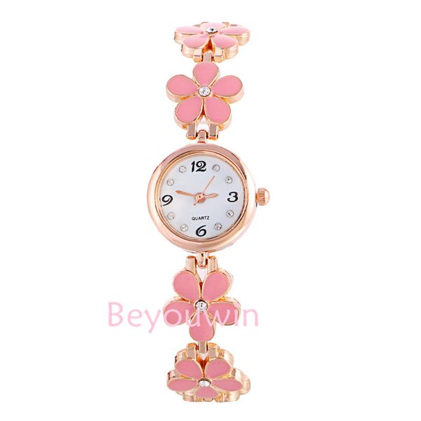 

100pcs/lot fashion flower belt lady bracelet watch for women, Slivery;brown