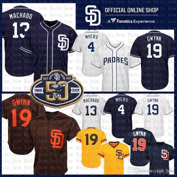 

San Diego 13 Manny Machado Padres Baseball Jerseys 50th patch 4 Wil Meyers 19 Tony Gwynn Blue White Cool Base Jersey wholesale Cheap Sale 0
