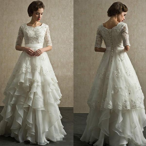 

Vintage Wedding Dresses Half Sleeves Chiffon Appliques Lace Bridal Dresses Bandage Wedding Gowns Indian Muslim Bridal Gowns