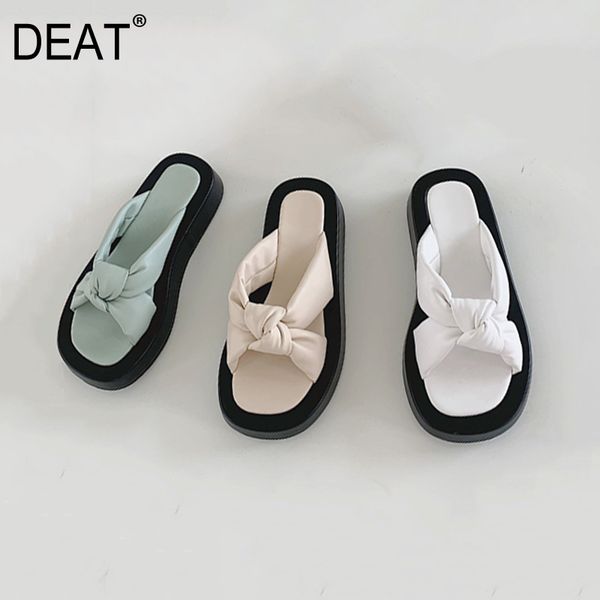 

deat] 2020 new spring summer square toe shallow bowknot cross band thick bottom slippers women shoes fashion tide 10i165, Black