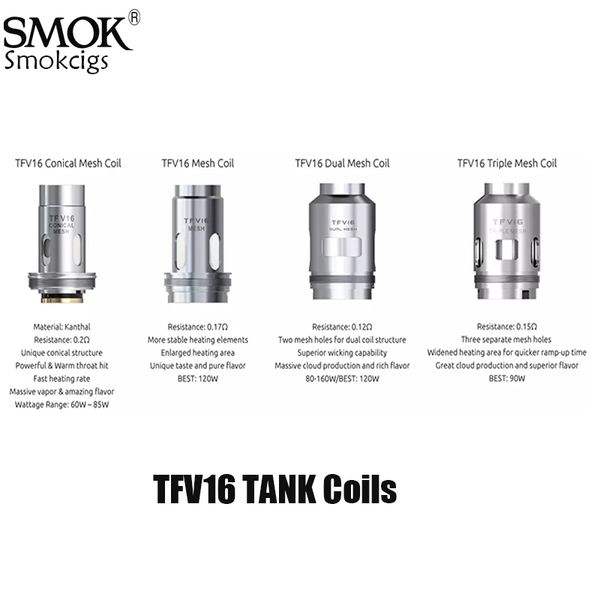 

SMOK TFV16 Бак для катушки Коническая катушка 0,2 Ом TFV16 Сетка 0,17 Ом TFV16 Двойная сетка 0,12 Ом Тройная сетка 0,15 Ом Замена Аутентичные