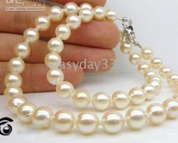 

fast real rare crearm 9-10mm akoya white cheese pearls necklace 20"., Black