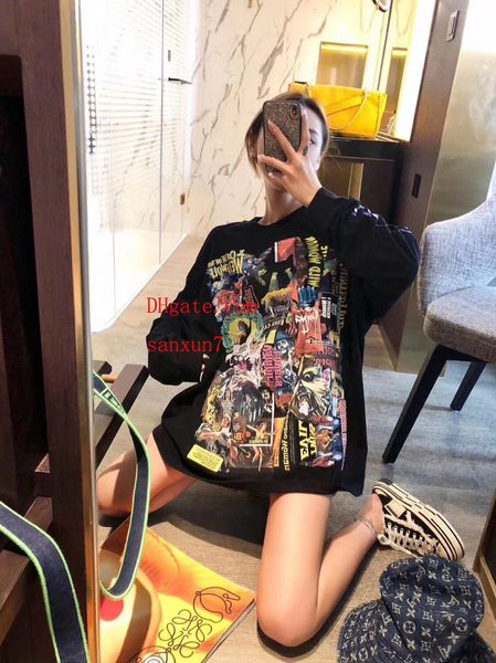 

2019 women clothes black round neck large version printing long sleeve sweater sweatshirt women pullover jumper mm-2