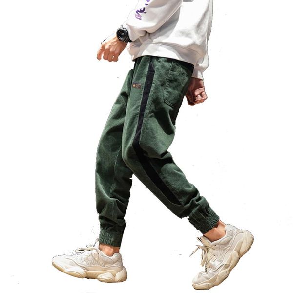 

new arrival fashion beam closed the feet corduroy pants men elastic waist casual pants pantalon homme 3-colors size m-5xl, Black