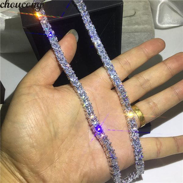 

fashion tennis necklace full princess cut 5a cz white gold filled party wedding necklace for women men jewelry gift, Silver