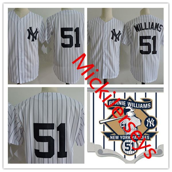 

Mens BERNIE WILLIAMS Jerseys Stitched white grey navy #51 BERNIE WILLIAMS retirement Patch Jersey S-3XL