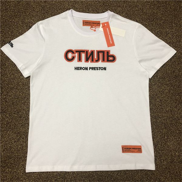

Heron Preston Men Tshirts Fashion Designer Russian Letter Printed Tees Casual Loose Short Sleeve Women Mens Tops