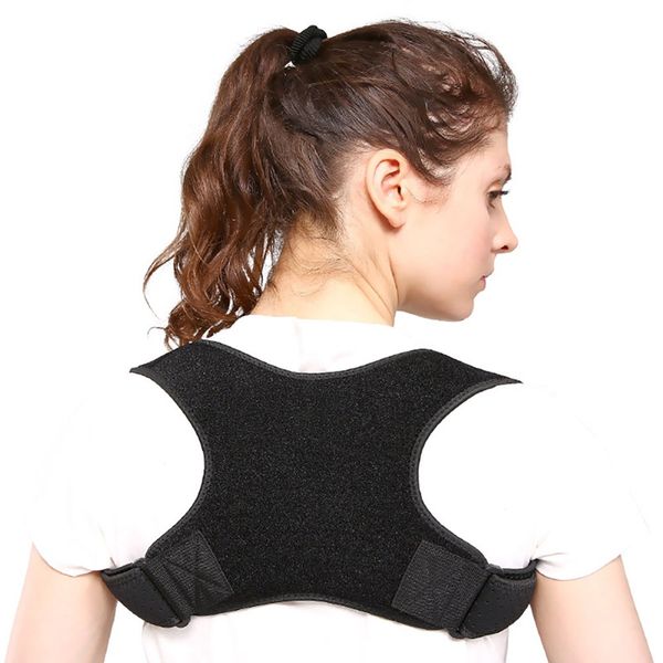 

protect back equipment posture corrector brace adjustable shoulder upper back support humpback correction belt, Black;blue