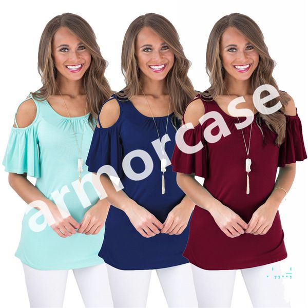 

женская дизайнер футболки рюшами с плеча с коротким рукавом футболки топы суки сплошной цвет tee summer sexy голый рукавом одежда блузка cz4, White