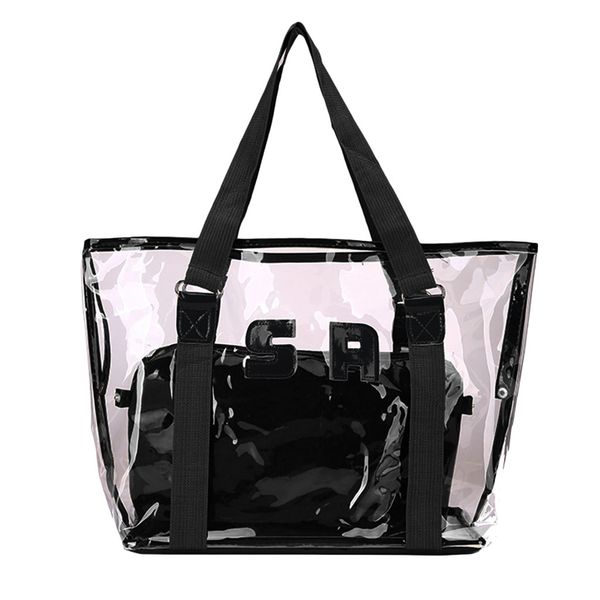 

summer big transparent jelly bag chain pvc tote shoulder ladies clear bag 2 pcs plastic handbag waterproof women beach #4