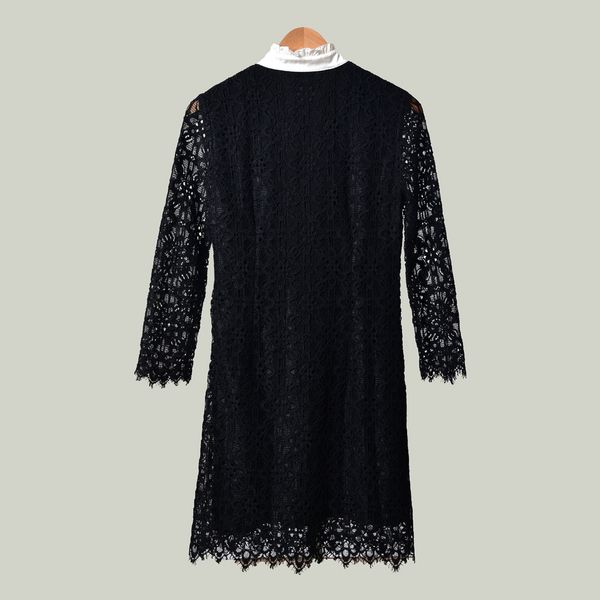 

2019 summer fall winter black 4/5 sleeve round neck floral print lace panelled buttons knee-length dress women fashion dresses ag10235095s, Black;gray
